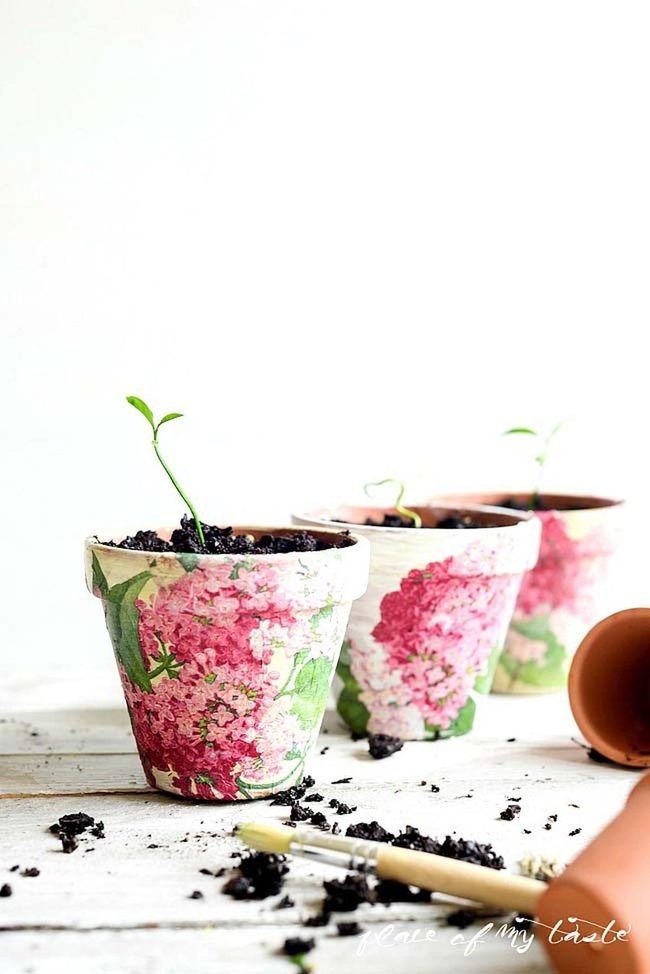 Colorful Napkin Painted Pots