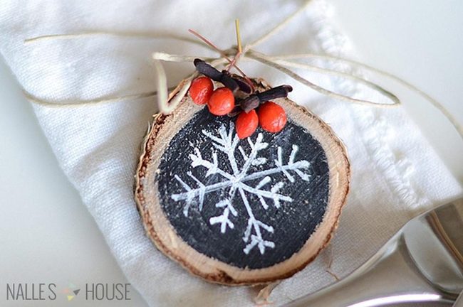 Wooden Slices With Snowflakes