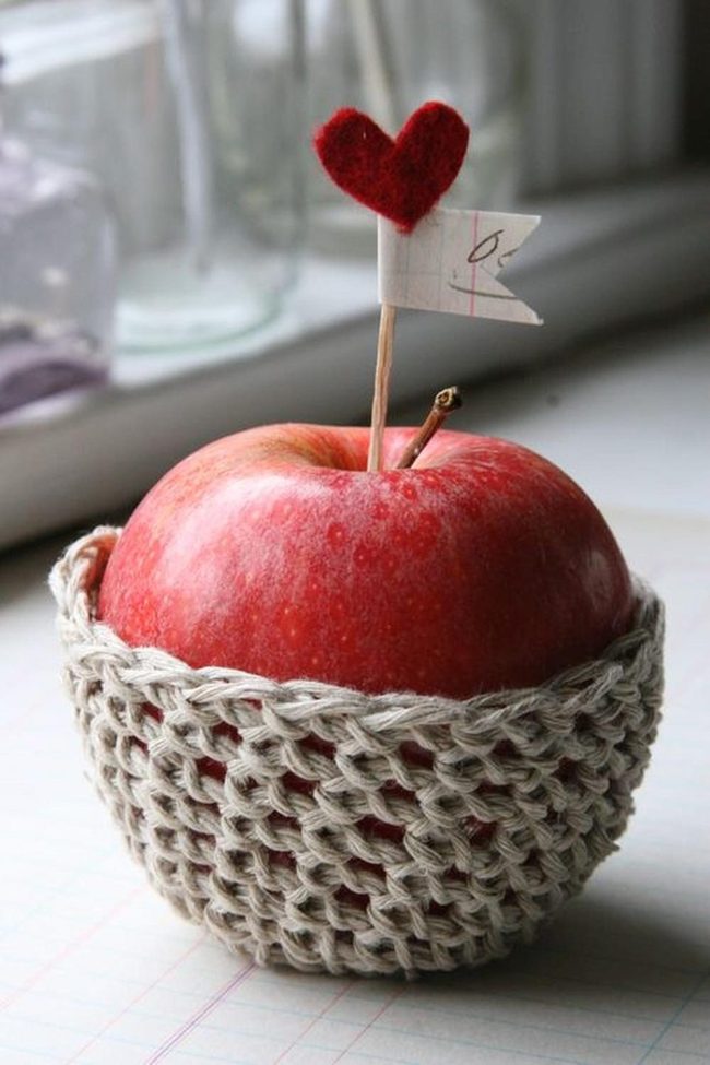 Red Apple In Knitted Basket
