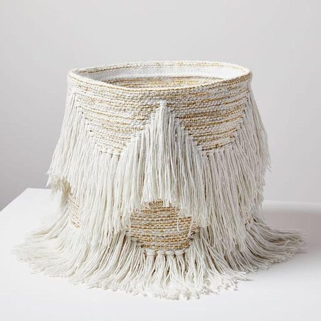Cream Woven Baskets White Fringe