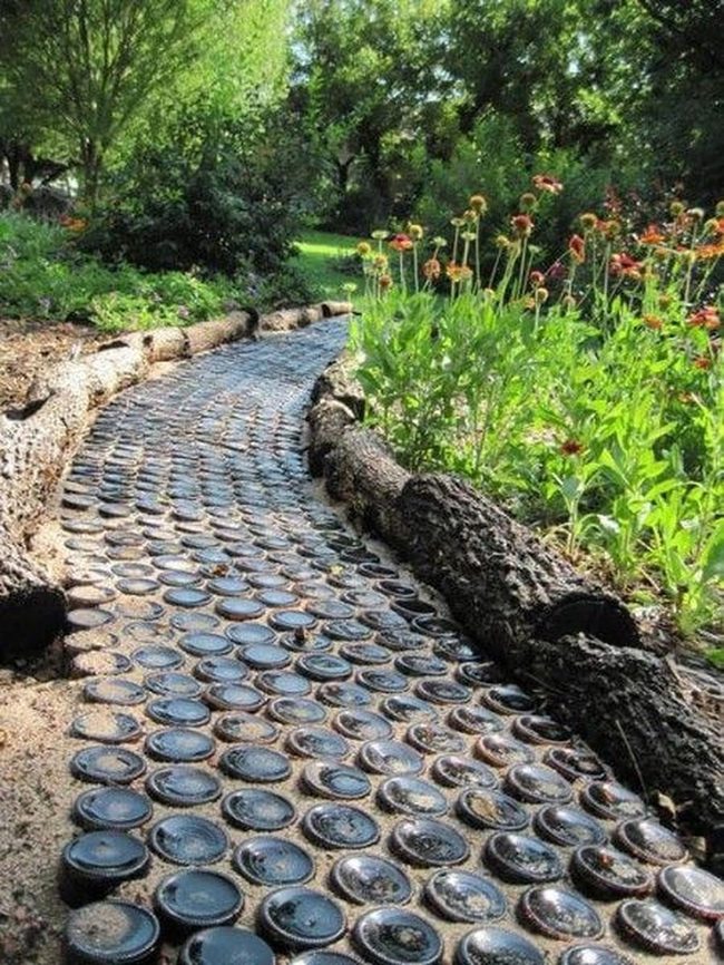 Bottle Cap Mosaic Garden Path