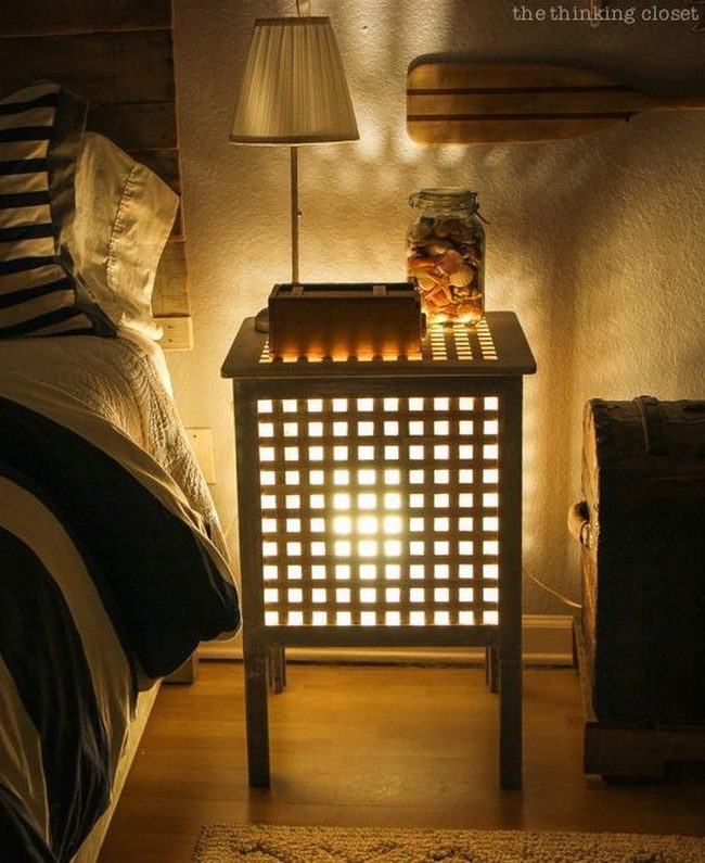 Wooden Grid Nightstand Glow