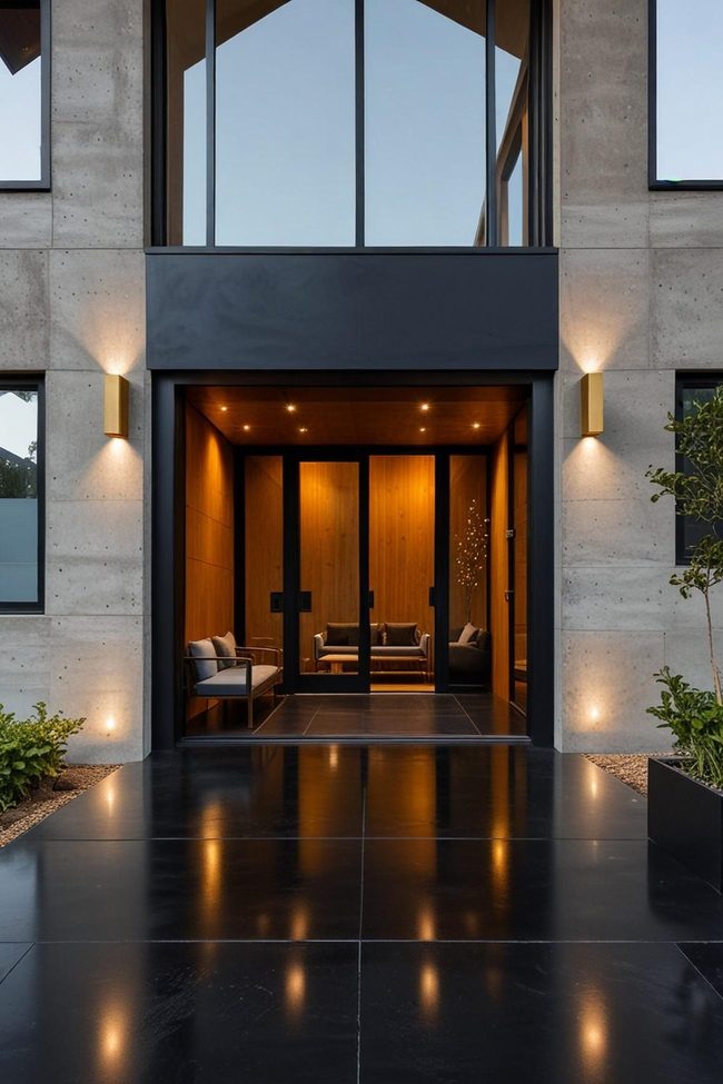Polished Black Concrete Minimalist Porch