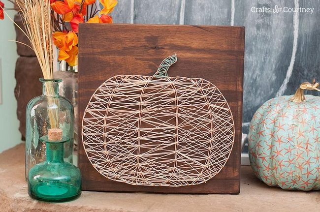 Orange Leaves, Wooden Pumpkins, String Art