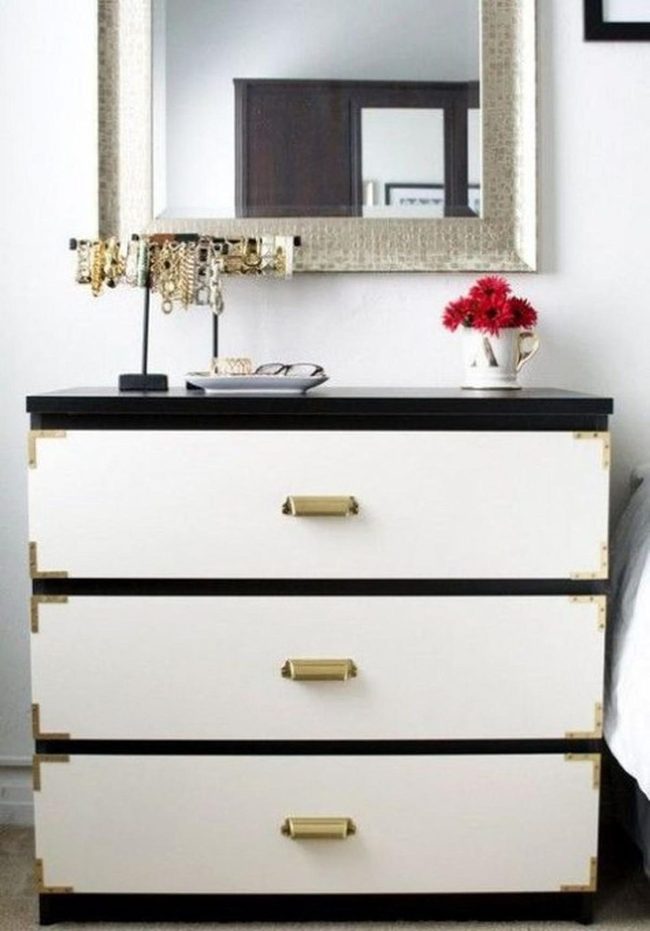 Black Chest Red Flowers Silver Mirror