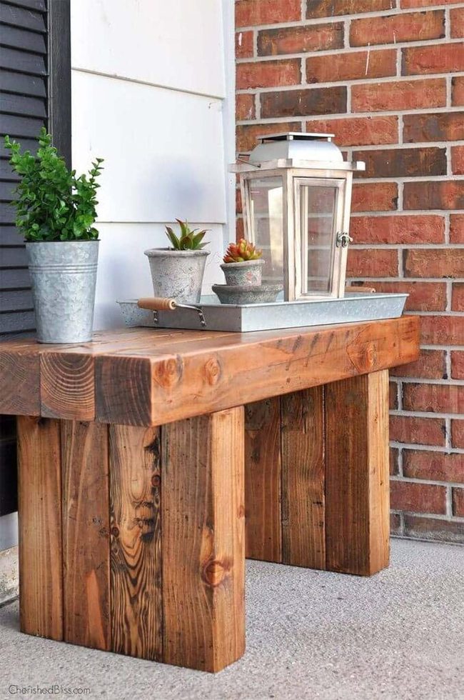 Stacked Wood Garden Bench