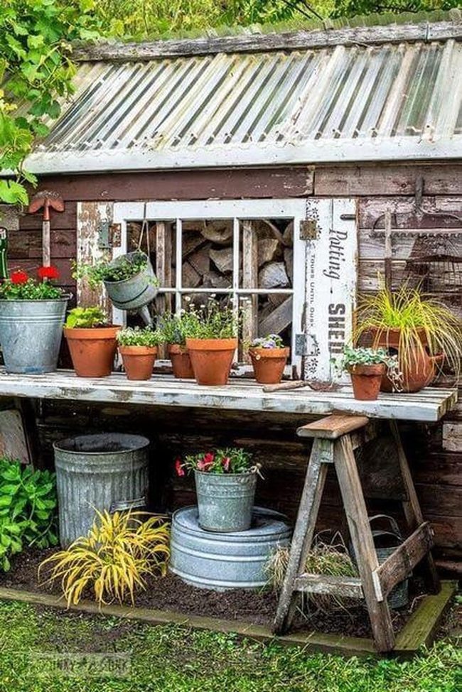 Weathered Wood Garden With Industrial Containers