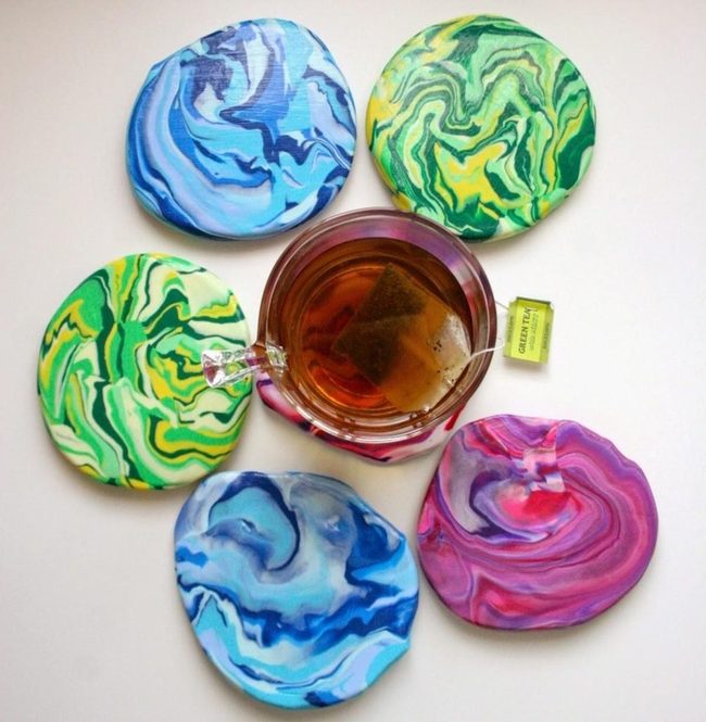 Swirled Marble Coasters In Jewel Tones