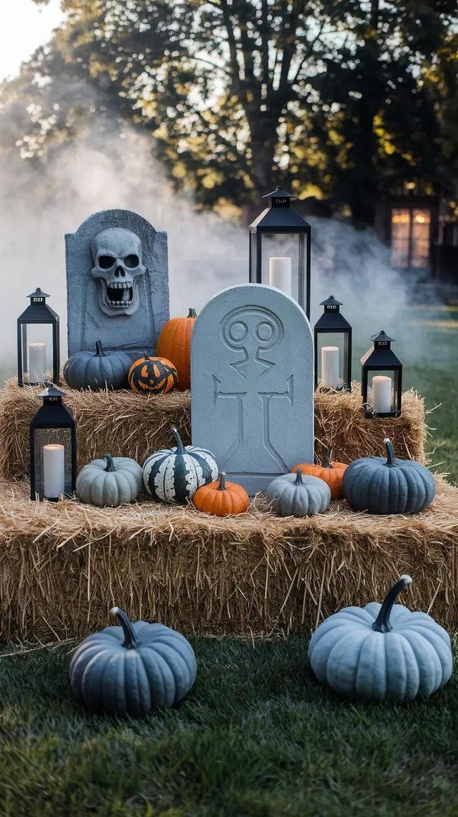 Fog-Wrapped Graveyard Pumpkin Installation