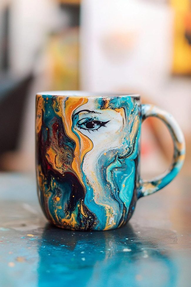 Ceramic Mug With Custom Acrylic Art