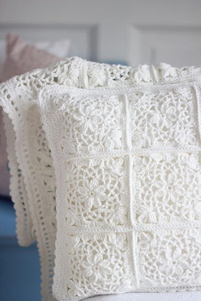 White Crochet Pillows Handmade Light