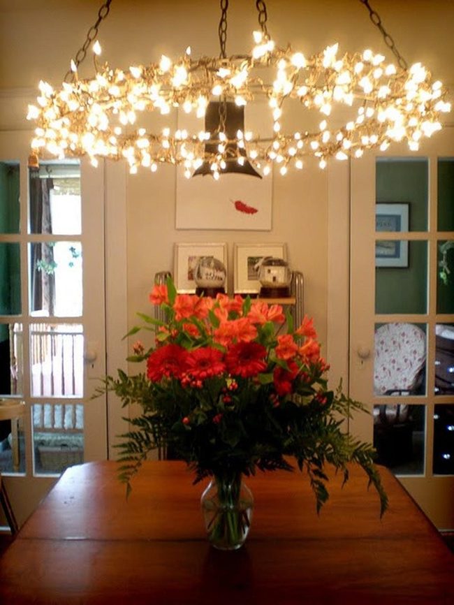 Wooden Table With Red Flowers