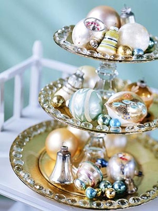 Metallic Ornaments On Glass Tiers