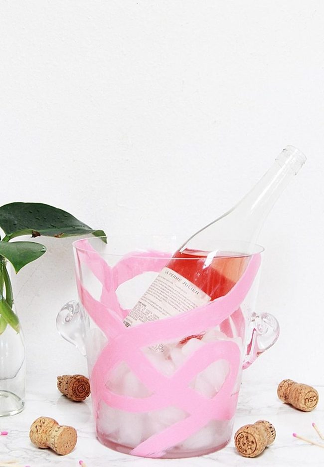 Pink Swirled Glass Ice Bucket