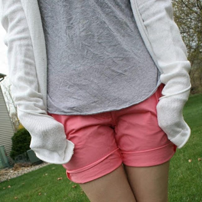 Bright Pink Shorts With Draping Cardigan