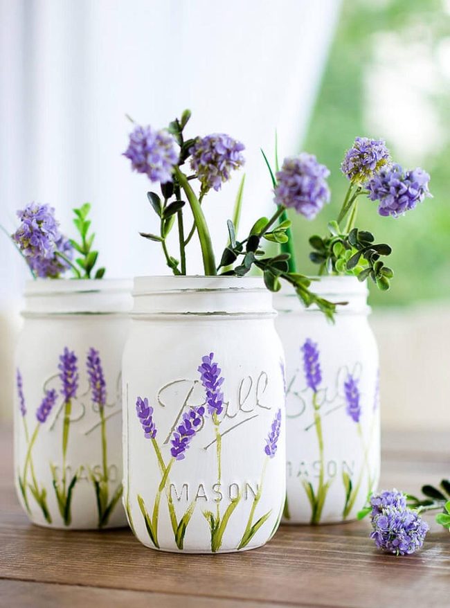 Lavender Mason Jars Fresh Greenery