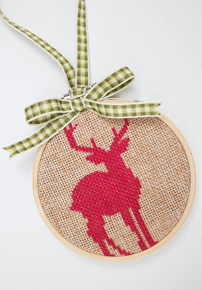 Red Stitched Reindeer On Burlap
