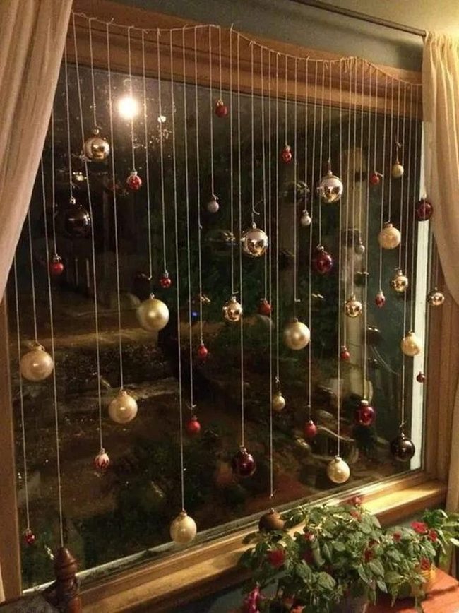 Hanging Gold Ornaments Frame Windows