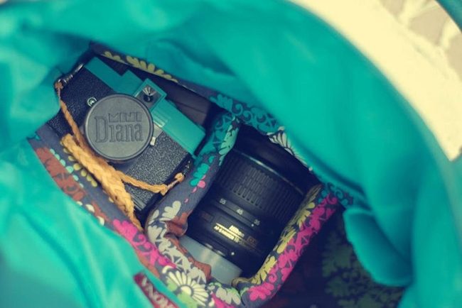 Teal-Lined Leather Camera Bags
