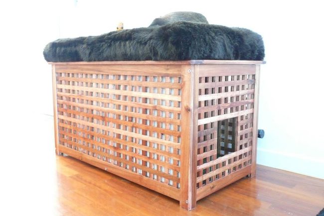Dark Fur Cushion Wooden Storage Seat