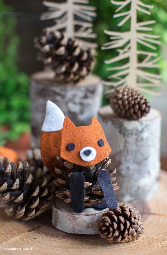 Red Felt Pinecone Fox Ornament