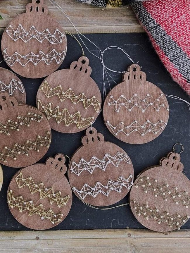 Handcrafted Wood Ornaments With Geometric String