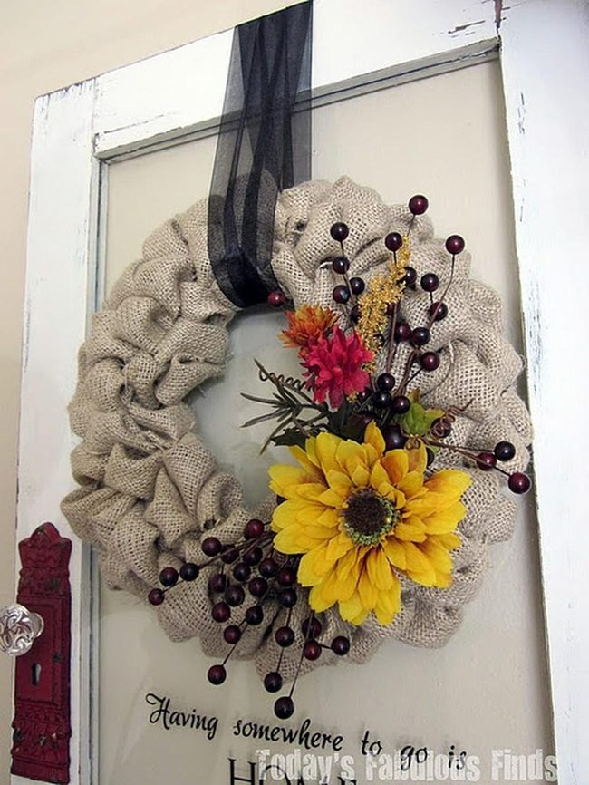 Sunflower Wreath Yellow Burlab Black