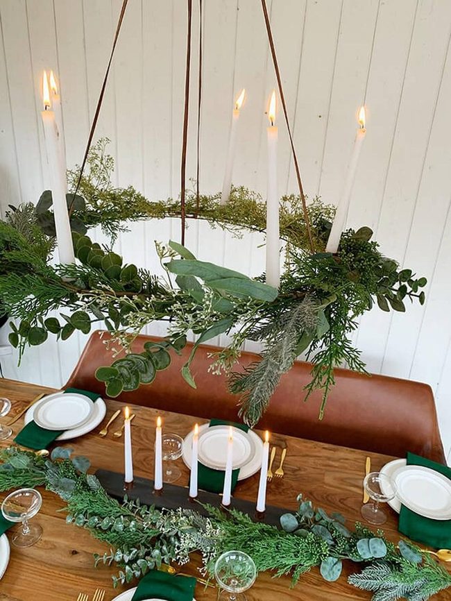 Hanging Greenery Wreath Chandelier