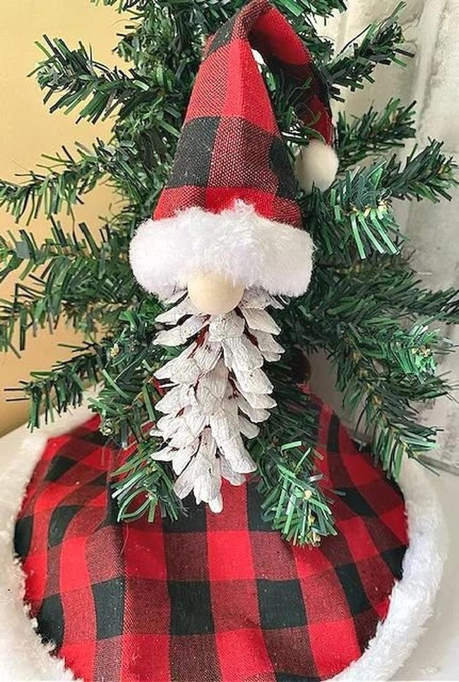 White Pine Cone Gnome Figure