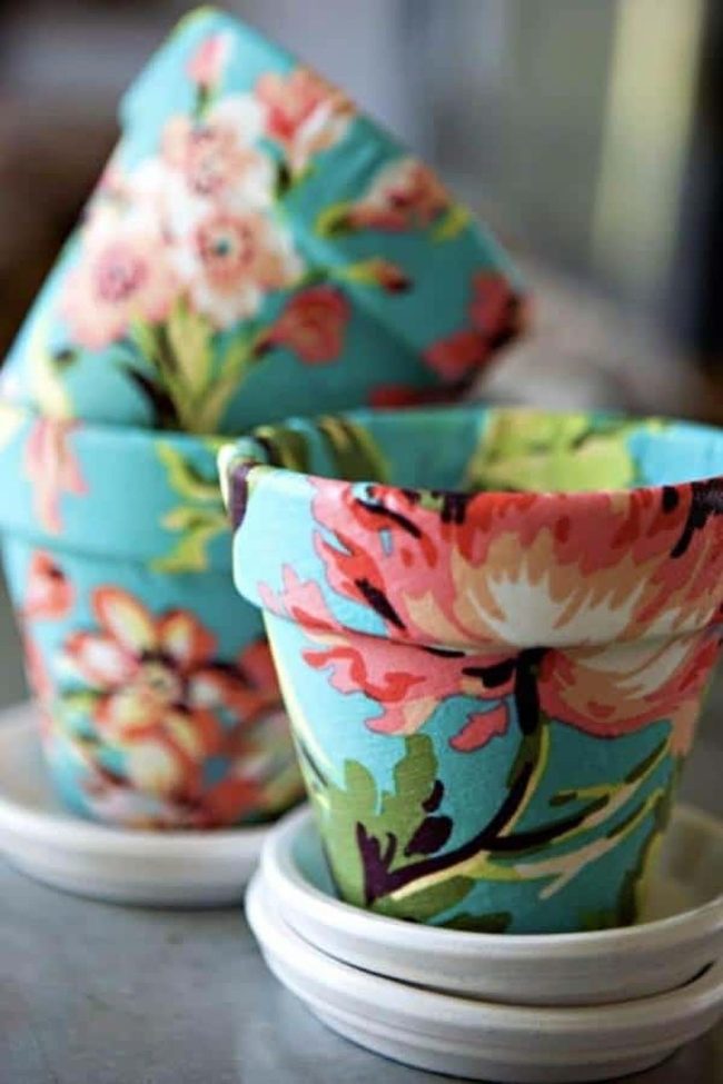 Turquoise Floral Fabric Pots