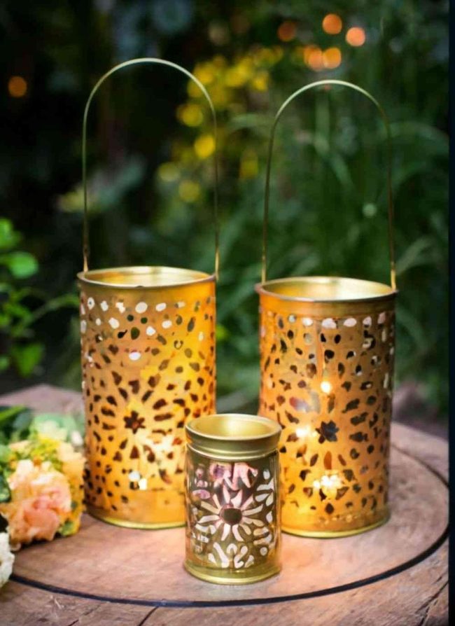 Punched Steel Lanterns With Candlelight