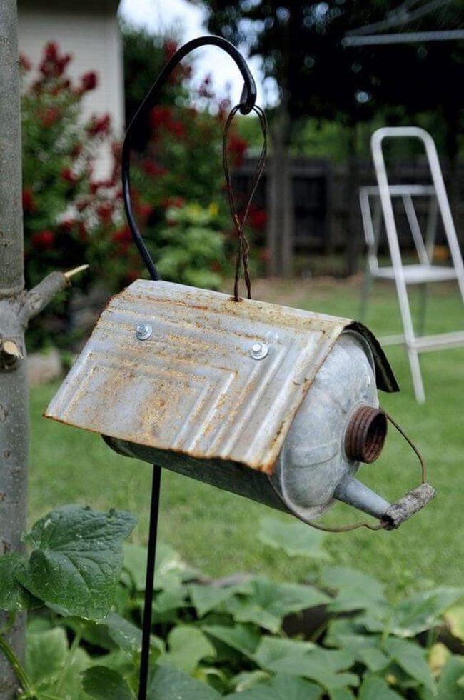 Metal Milk Jug Birdhouse