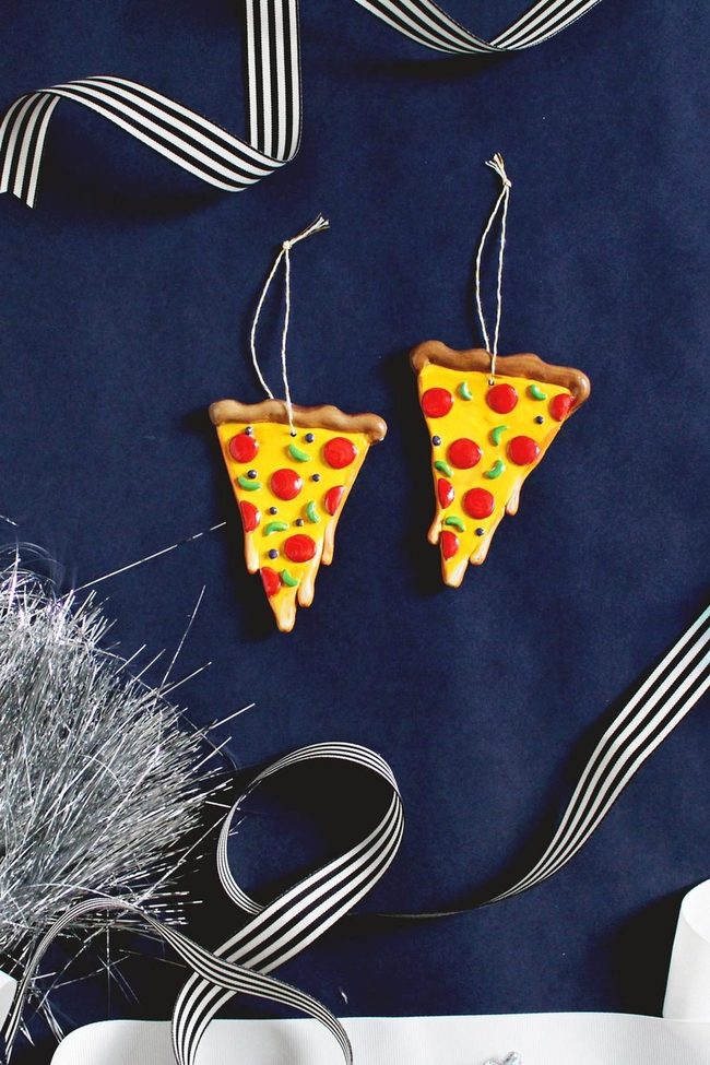 Pizza Slice Ornaments Yellow Cheese Red Dots