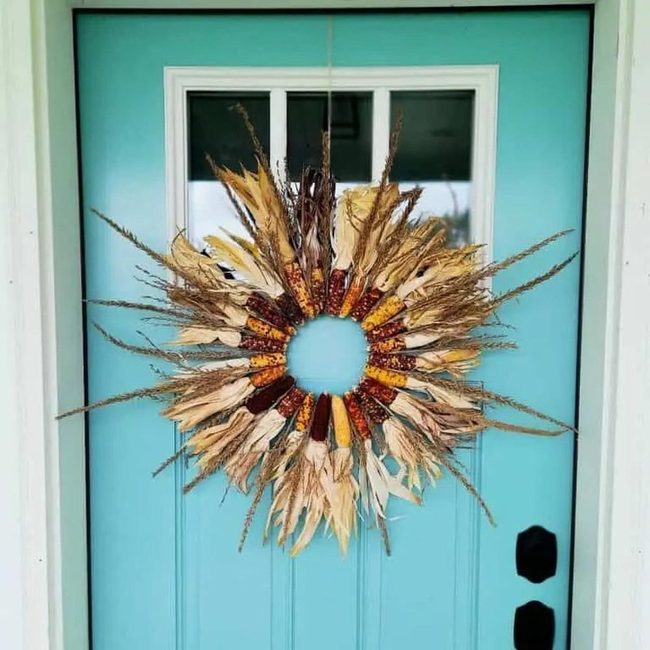 Turquoise Door With Corn Wreath