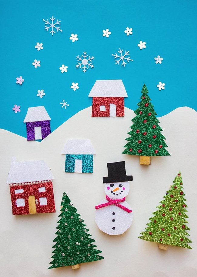 Snowy Village With Glittering Roofs