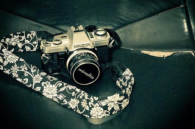 Vintage Silver Cameras Worn Leather