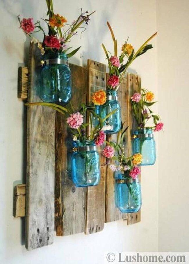 Blue Mason Jar Wall Garden
