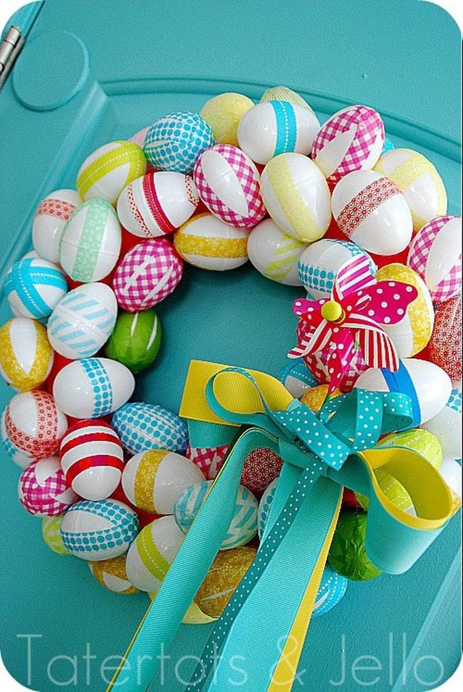 Glossy Eggs Rainbow Bow Wreath