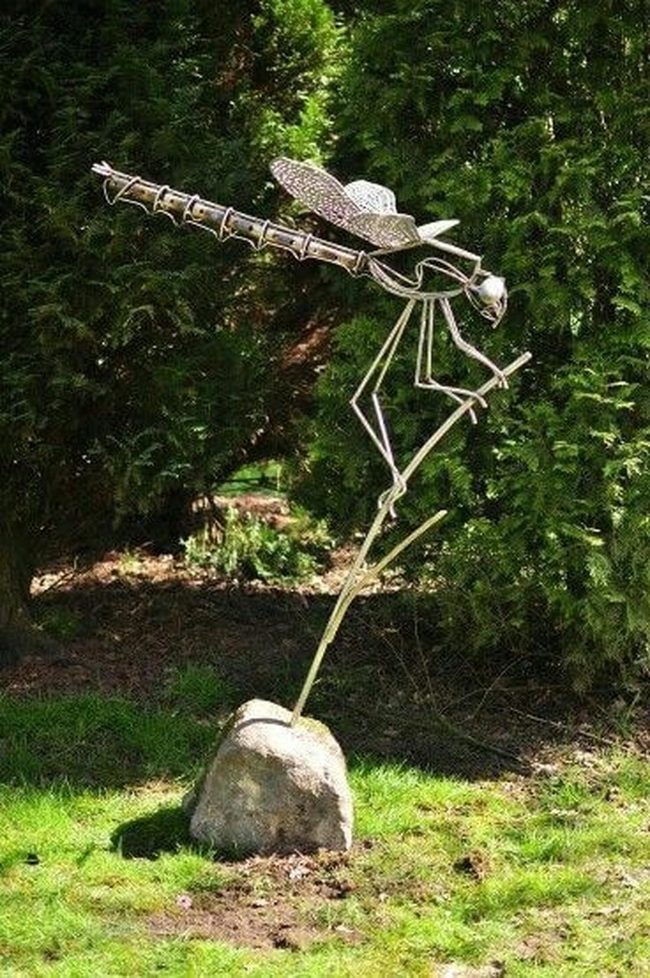 Shimmering Metal Dragonfly Sculpture