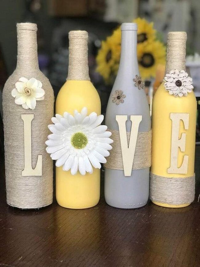 Yellow Gray Glass Bottles Floral