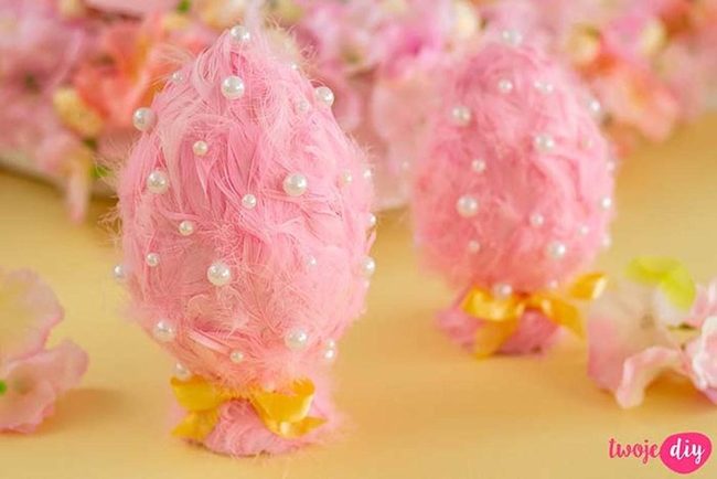 Feathered Styrofoam Eggs Display