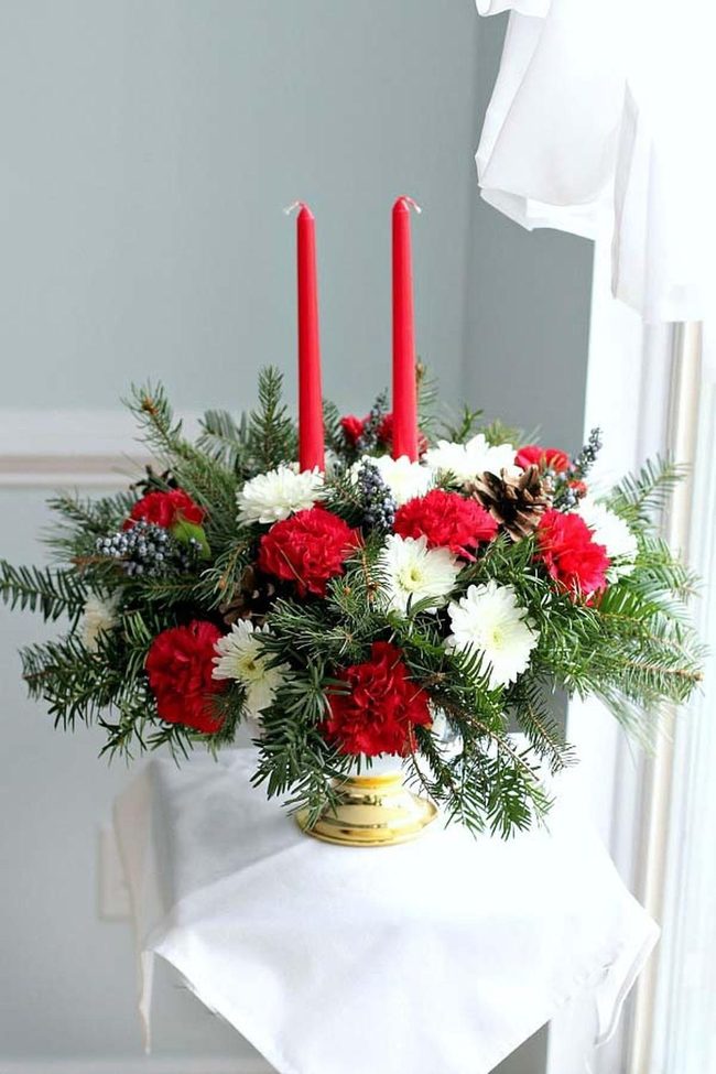 Red Roses White Blooms Fresh Centerpiece