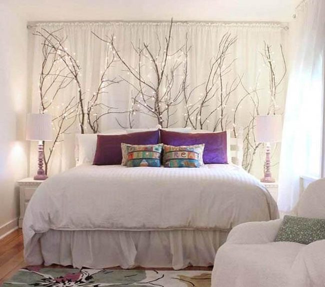 Twinkle-Lit Branches With Purple Linens