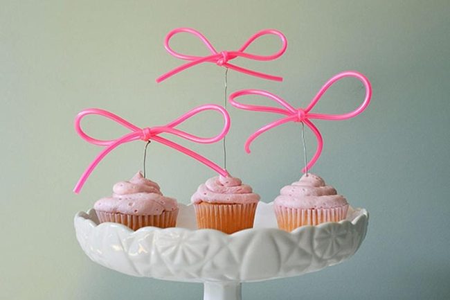 Pink Frosted Cupcakes With Ribbon Bows