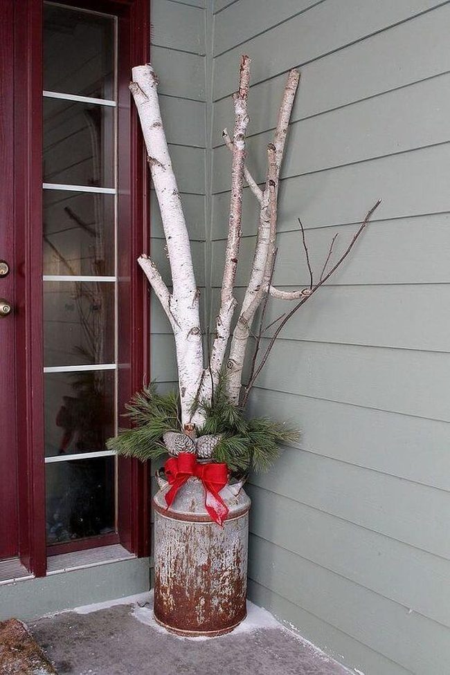 Weathered Milk Cans With Crimson Ribbon