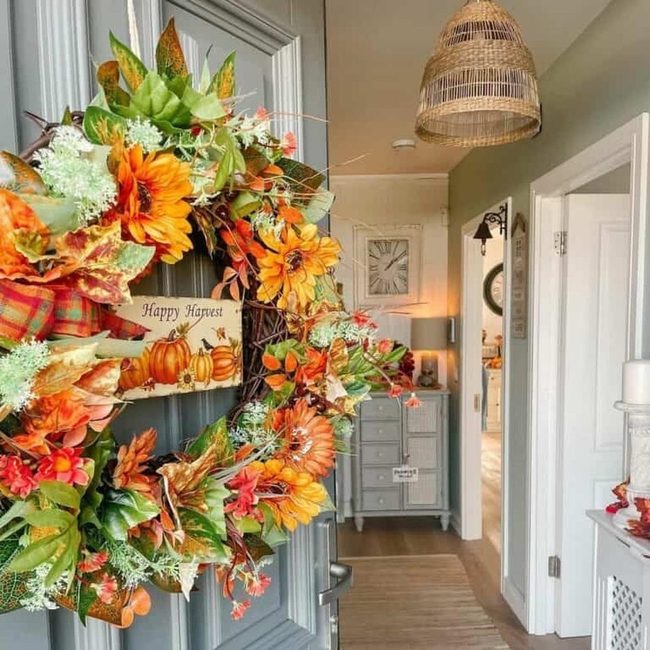 Bright Orange Grapevine Wreath Gray