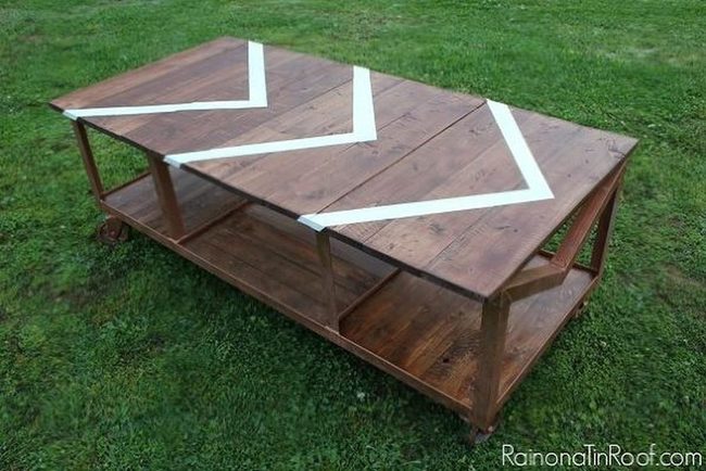 Brown Wood Chevron Low Table