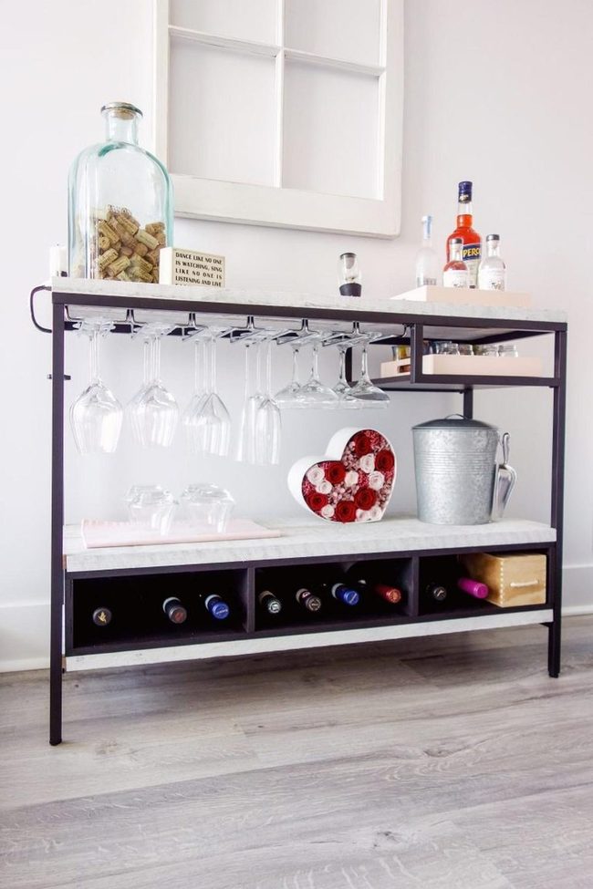 Black Metal Bar Cart With Rose Heart Detail