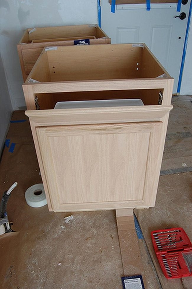 Light Wood Cabinets Under Construction