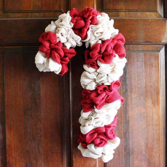 Burlap Candy Cane Wreath